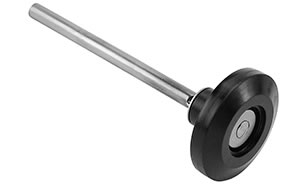 300-25130 (3" Black nylon roller; NO bearing; bulged shoulders; 7 1/4" stainless steel stem; 50 lb load; )